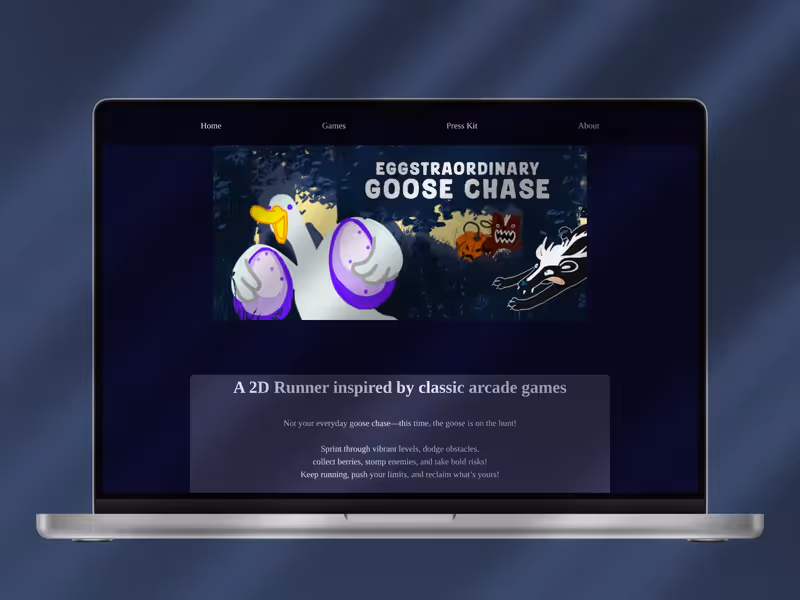 Just Games website, desktop view