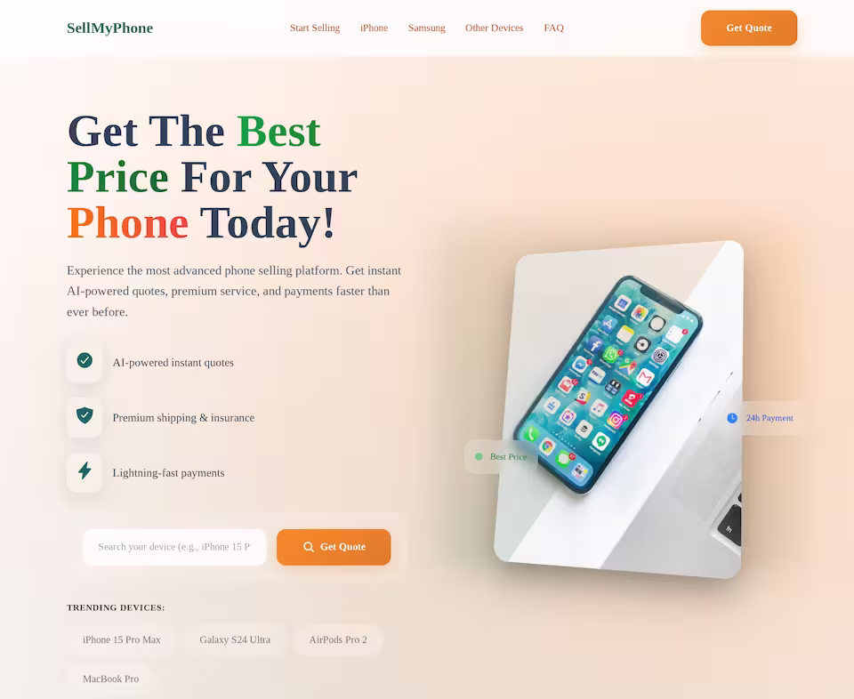 Screenshot of the hero section in the landing page