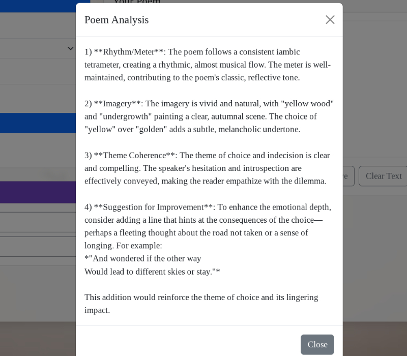 Screenshot from the poem analysis in Rhyme