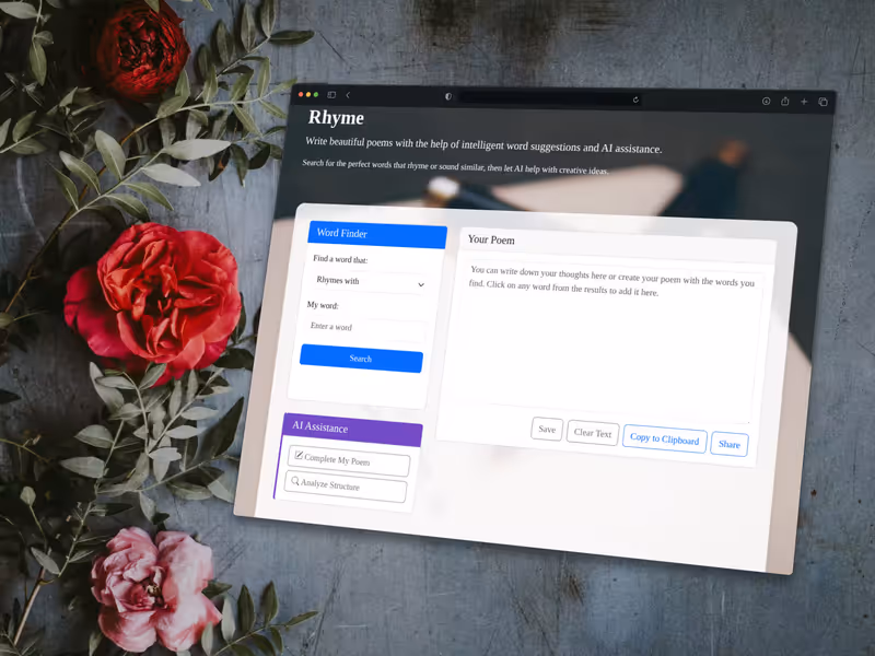 Screenshot from the landing page of Rhyme